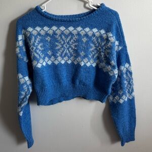 SO Blue and White Women's Crew Neck Sweater
